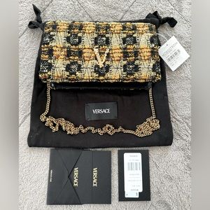 VERSACE Mini Virtus Metallic Tweed Evening Bag